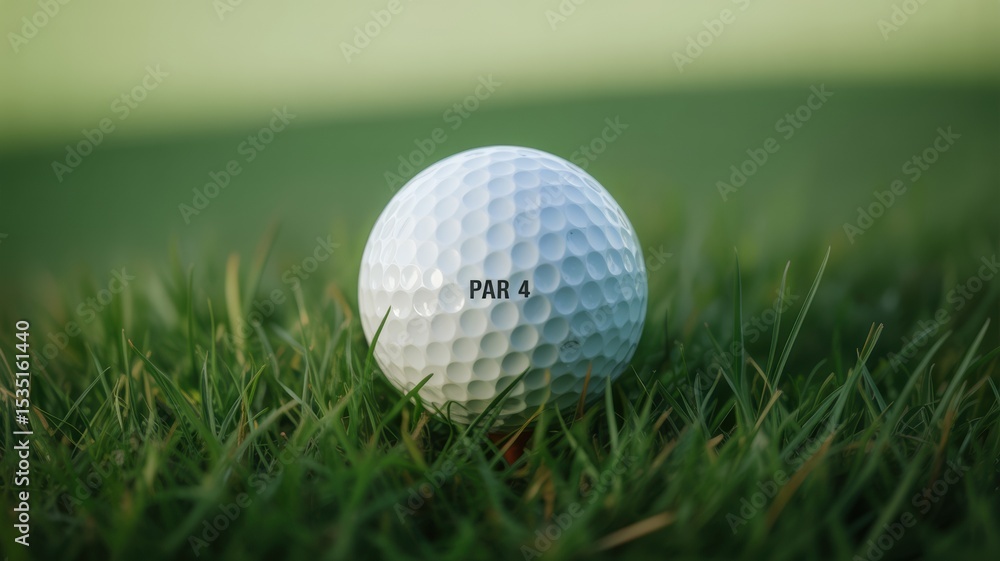Obraz premium Golf Ball on Grass with 'PAR 4' Text