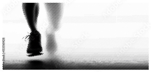 Abstract silhouette of running legs featuring a halftone texture, presented as a minimalist vector illustration of legs in motion.