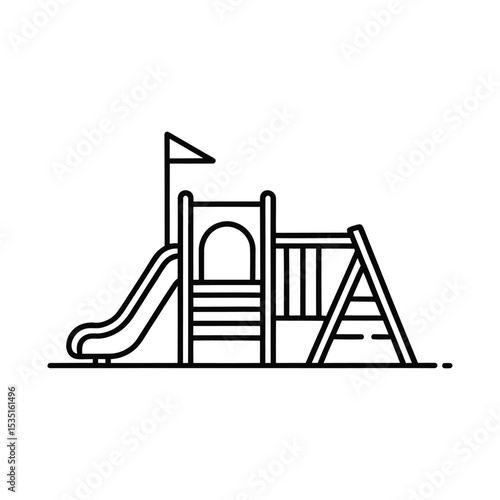 Kids Playground Outline Icon - Park Slide and Swing Set Symbol