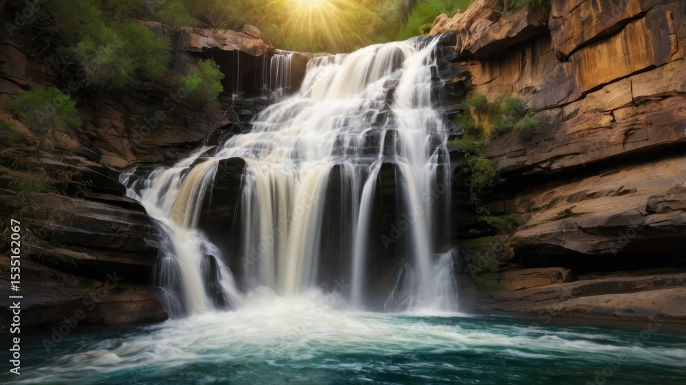 Fototapeta premium Waterfall cascading down rocky canyon