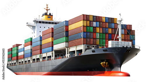 Cargo ship container vessel isolated -  on white background png AI