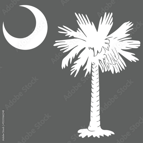 South Carolina State Flag Palm Tree Moon on grey background