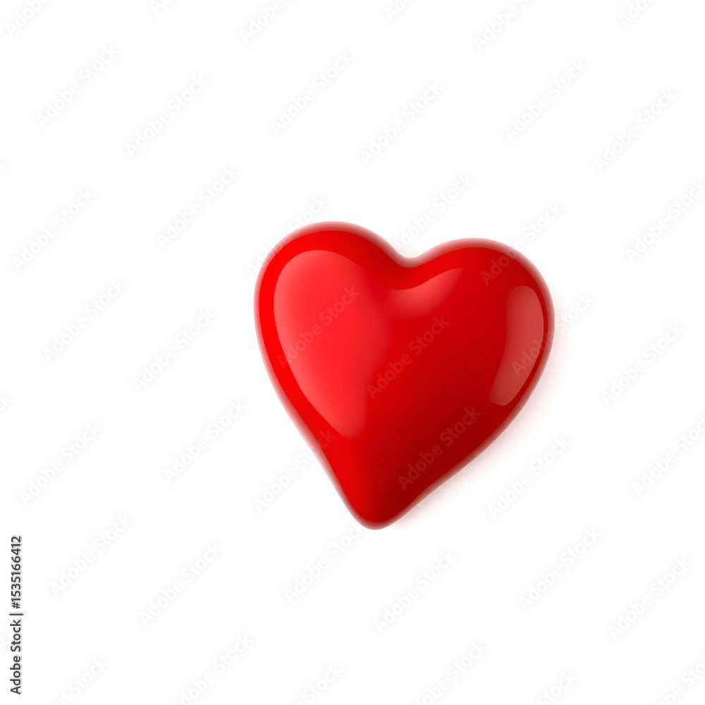 Glossy red heart-shaped decoration, symbolic of love and passion, isolated distinctly on a white background. Glossy red heart-shaped decoration, symbolic of love and passion, isolated distinctly on a white background.