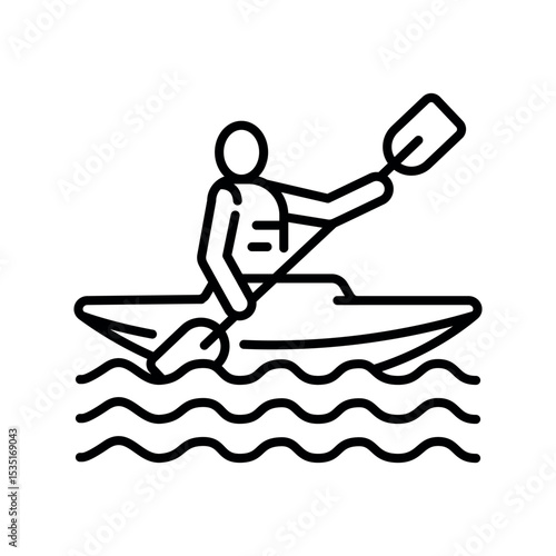 kayaking black line icon for digital and print projects.