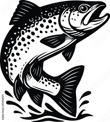 Brown Trout Fish Jumping on white background