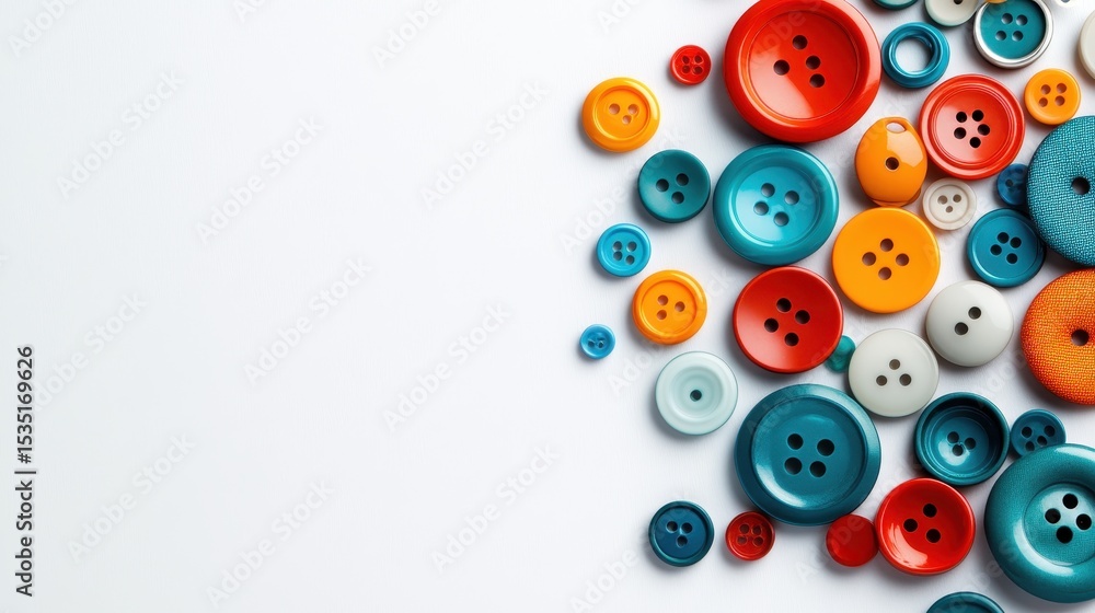 An artistically arranged collection of buttons in various colors and sizes, showcasing their playful nature and versatility, perfect for crafts and DIY projects with a creative flair. An artistically arranged collection of buttons in various colors and sizes, showcasing their playful nature and versatility, perfect for crafts and DIY projects with a creative flair.