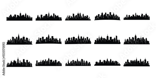 City skyline silhouette set on a white background