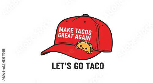 Funny red taco hat with slogan " lets go taco" and winking taco