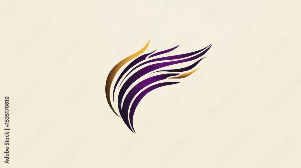 Fototapeta premium Elegant logo design featuring graceful flowing lines in purple and gold on a light background