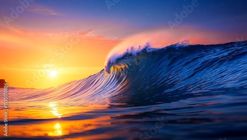 Majestic Ocean Wave at Sunset A Vibrant Display of Nature's Power