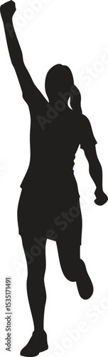 Victorious female athlete silhouette running and celebrating