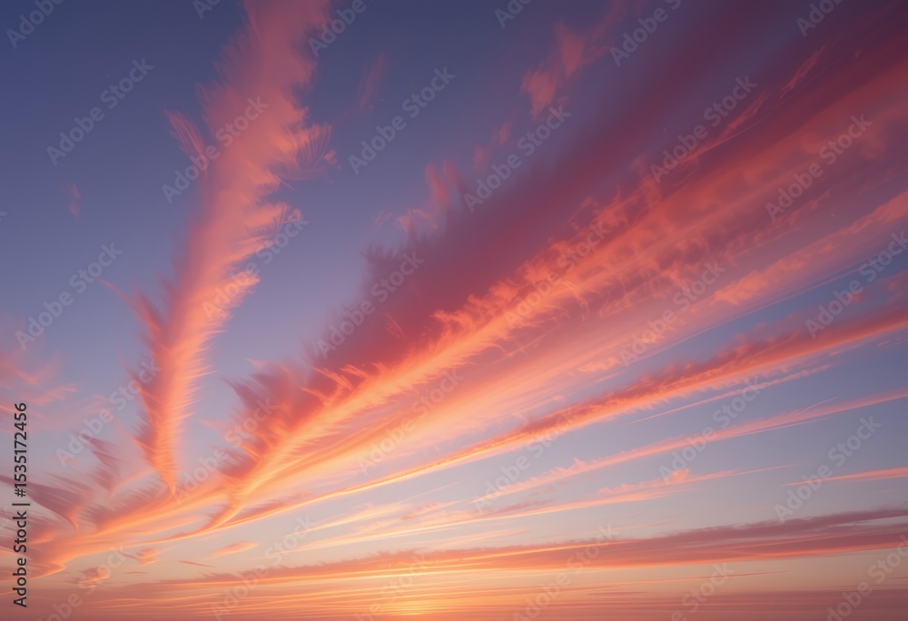Fototapeta premium Sunset sky with vibrant orange pink and purple streaked clouds creating a colorful dramatic horizon