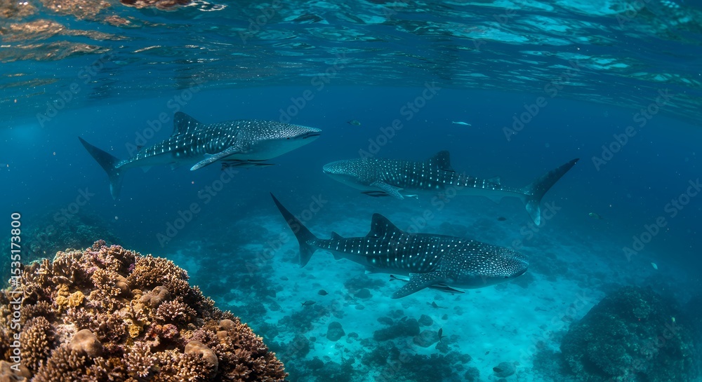 Fototapeta premium Whale Shark Swimming Underwater With Coral
