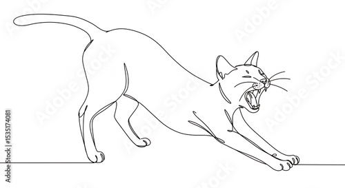 Stretching cat one line drawing