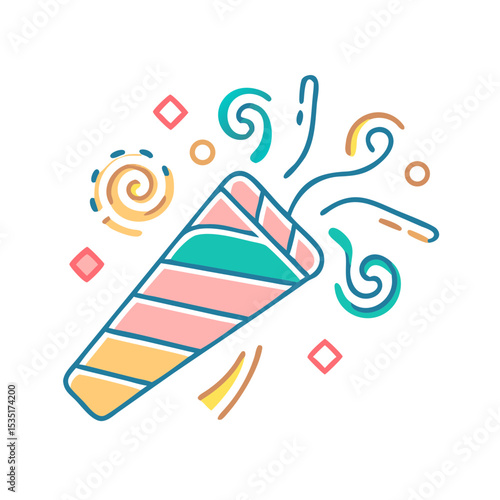 Icon of colorful party popper with confetti design 