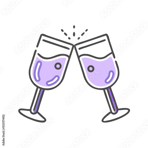 Colorful icon of two clinking glasses with purple liquid 
