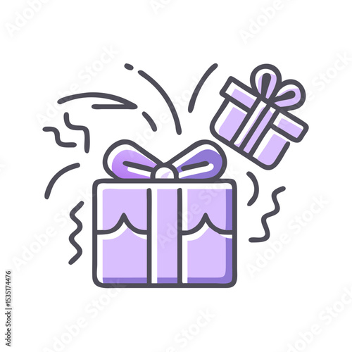 Colorful icon of surprise gift boxes bursting open 