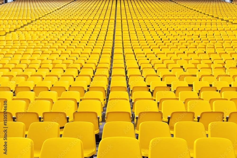 Fototapeta premium Endless rows of yellow stadium seats creating a striking pattern.