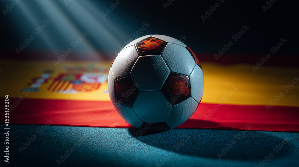 Fototapeta premium Soccer ball on spanish flag studio background