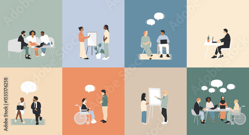 Office concept collection. Different people work together. Modern design.