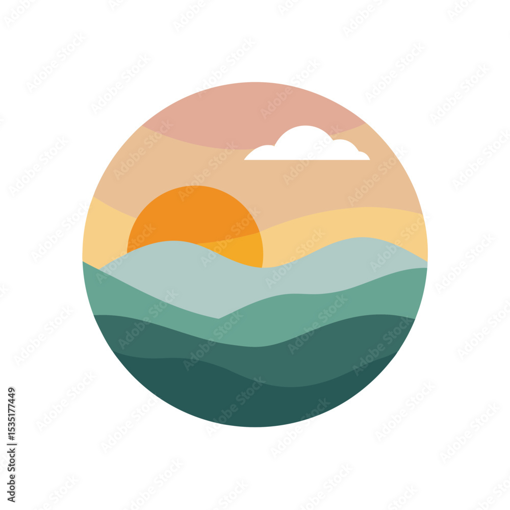 Fototapeta premium Beautiful Misty Sunrise Over Hills Vector Clipart For Serene And Peaceful Designs