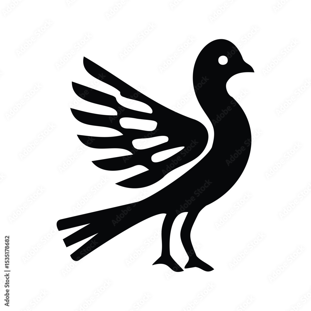 Fototapeta premium Elegant minimalist vector illustration of a stylized black bird icon with spread wings.