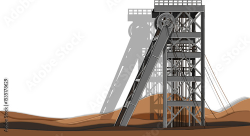 Mining Watchtower Illustration with Underground Landscape for Industry Blogs, Engineering Websites, Mining Awareness, and Educational Content