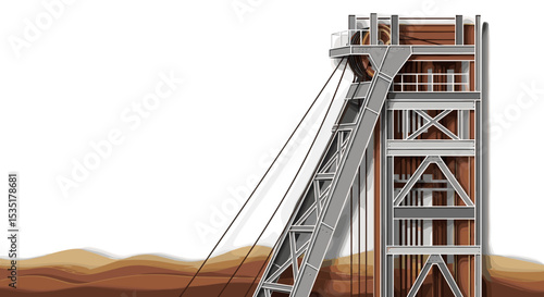 Mining Watchtower Structure Surrounded by Earth for Construction Projects, Industrial Insights, Mining Education, and Environmental Awareness