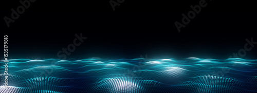 Colors wave with motion dots and lines. Abstract digital background. Concept connection big data. Futuristic technology backdrop. 3D rendering.