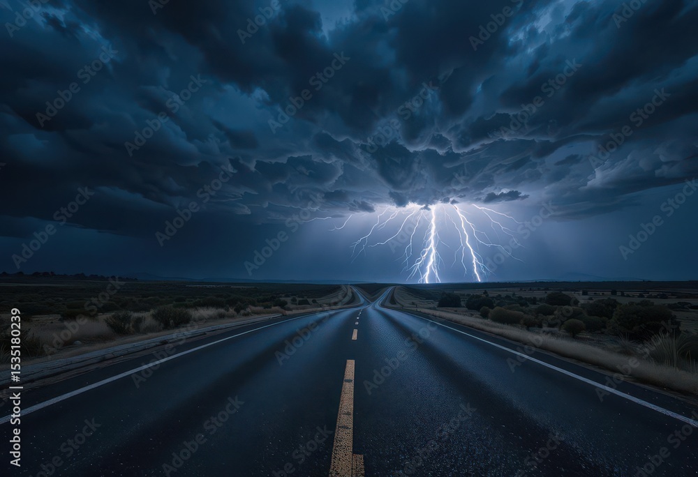 Fototapeta premium A Linear Journey Into the Heart of the Storm The Road to Nowhere