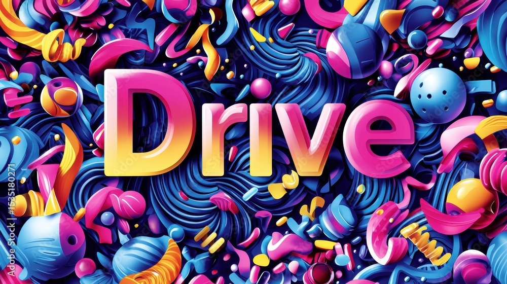 Obraz premium Colorful abstract design featuring the word Drive in a vibrantly animated composition