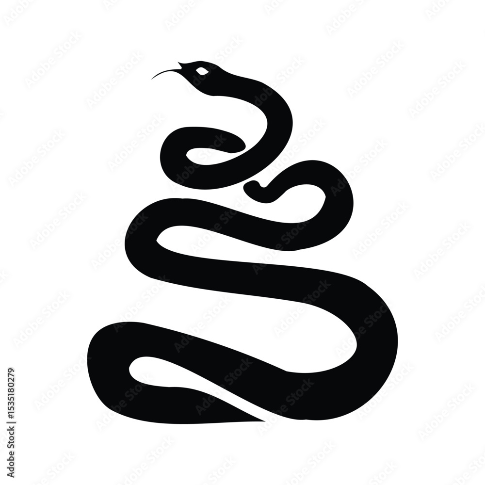 Obraz premium Simple black snake silhouette illustration on white background perfect for logo design and branding.