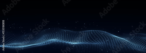 Colors wave with motion dots and lines. Abstract digital background. Concept connection big data. Futuristic technology backdrop. 3D rendering.