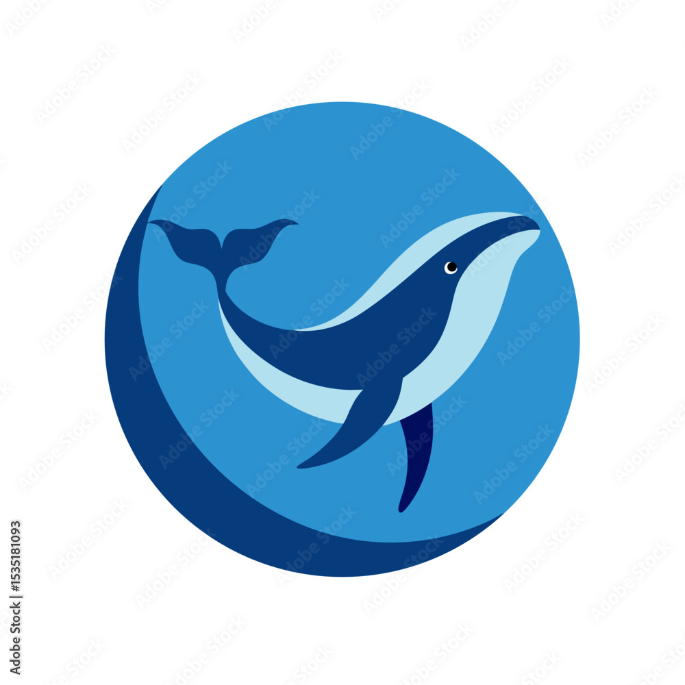 Fototapeta premium Whale Swimming in Ocean Vector Logo Icon Clipart in a Circle
