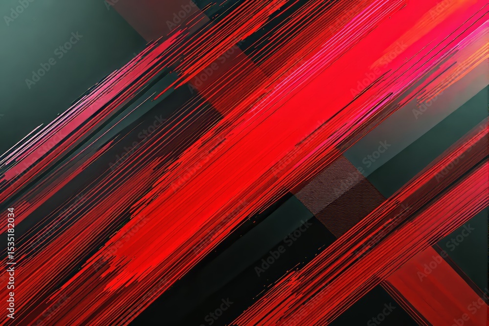 Fototapeta premium Abstract digital artwork with bold red diagonal streaks on a dark background.