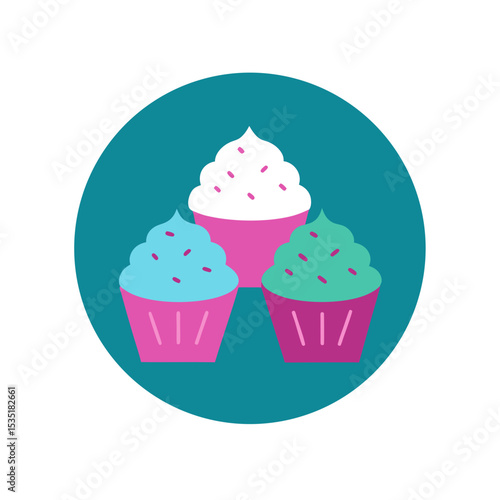 Cupcakes with Sprinkles Vector Logo Icon Clipart in a Circle
