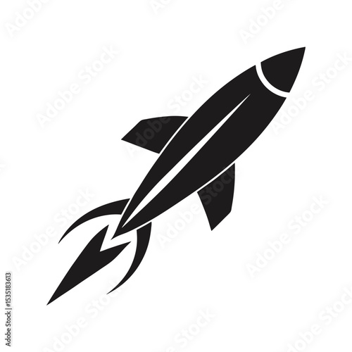 Black Minimalist Missile Icon in Flight White Background Simple Rocket Design vector