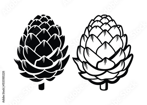 Symmetrical artichoke or pinecone line illustration.

