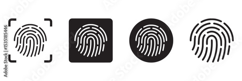 Fingerprint Scan Icons Set – Biometric Identification and Security Verification Symbol Collection