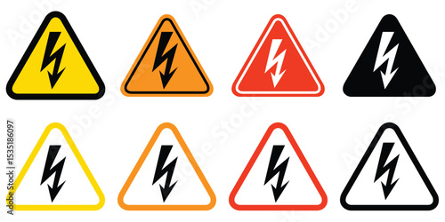 High Voltage Warning Sign Set – Electric Hazard Icons with Triangle and Lightning Bolt Symbol