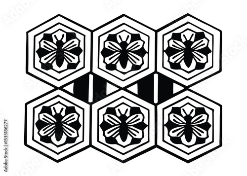 Geometric honeycomb border with internal patterns.

