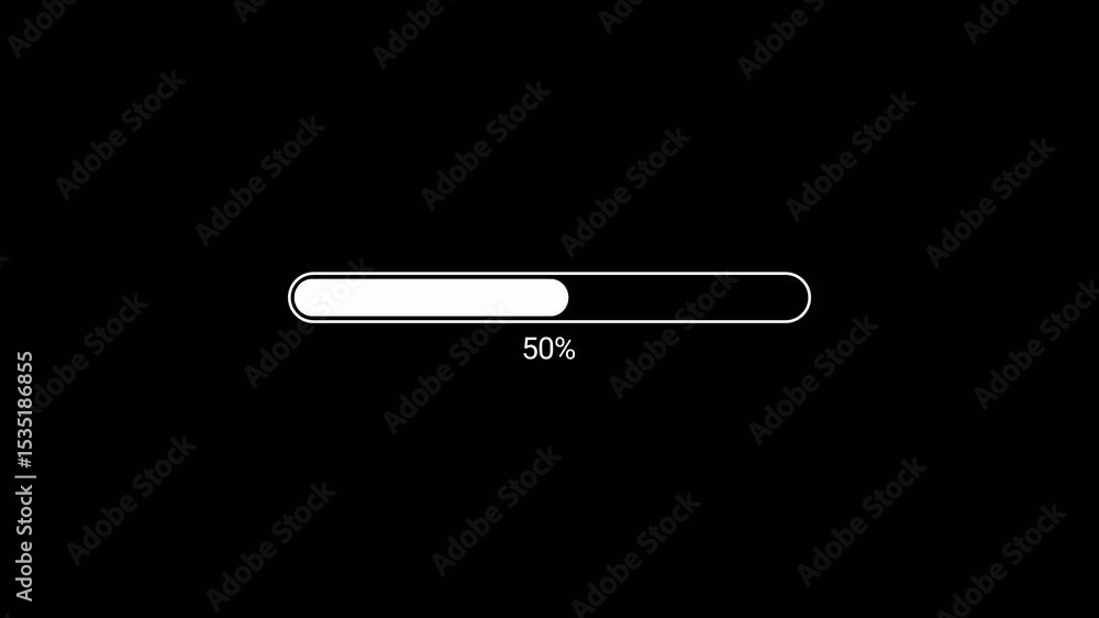 Loading bar animation from 0 to 100% with alpha channel, White progress bar animation on a transparent background Loading bar animation from 0 to 100% with alpha channel, White progress bar animation on a transparent background