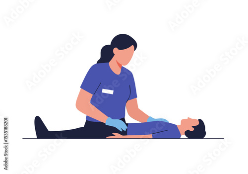 A first responder provides care to an unconscious patient.  Clear, focused image for medical training or health awareness. Professional, calm, and informative.