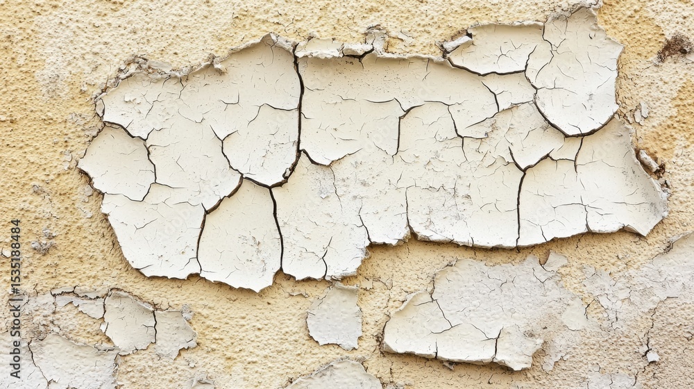 Fototapeta premium Weathered wall surface with peeling paint and cracks revealing underlying texture over time in rustic setting