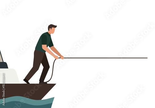 A man pulls a rope to secure a boat, creating a dynamic visual. Clean, modern illustration style. Suitable for business and support themes.