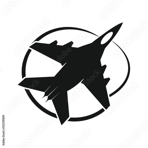 Black Silhouette Fighter Jet Performing a Looping Maneuver Against White Background