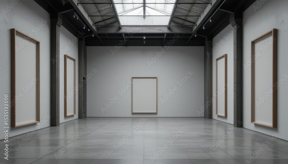 Fototapeta premium Soaring Absence Tall Art Space featuring High Ceilings, Skylights, and Empty Vertical Frames