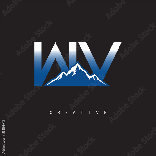 MV Creative Mountain Logo – Bold Gradient Letter mark Branding Design for Business & Outdoor Brands