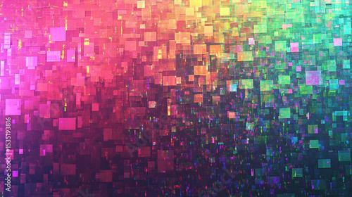 Wallpaper Mural Vibrant Pink, Yellow, Green Pixel Mosaic Background – Futuristic Abstract Holographic Grid Torontodigital.ca