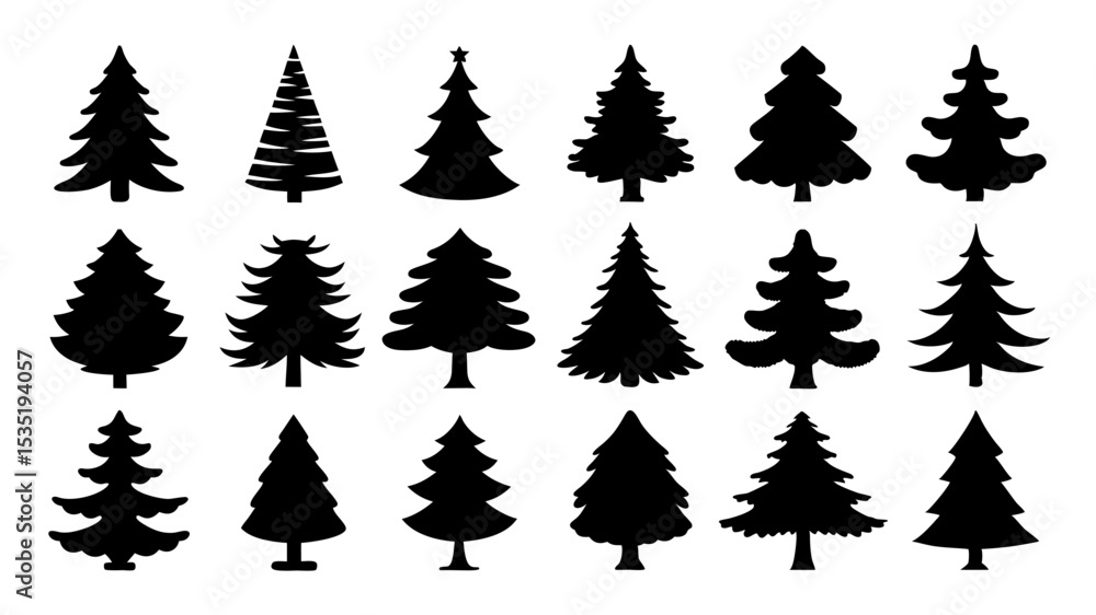 Obraz premium set of xmas tree silhouette vector on tranparent background